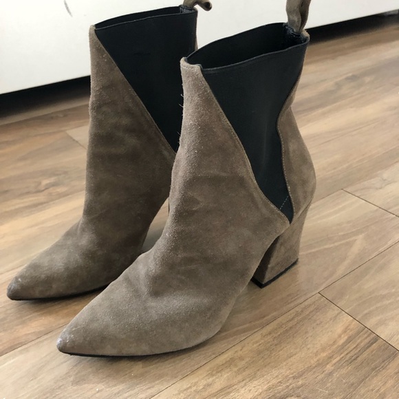 Aska gray black Italian suede leather Troy bootie heels 36.5 - Picture 3 of 4